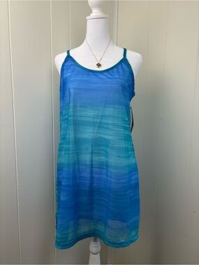 Y2K Ingear Teal and Royal Blue Ombre Slip Cover-Up NWT